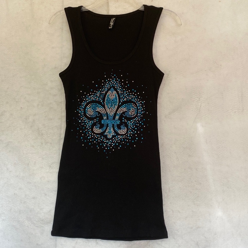 Sweet Girl Sleeveless Pullover Rhinestone Fleur De Lis Tank Top